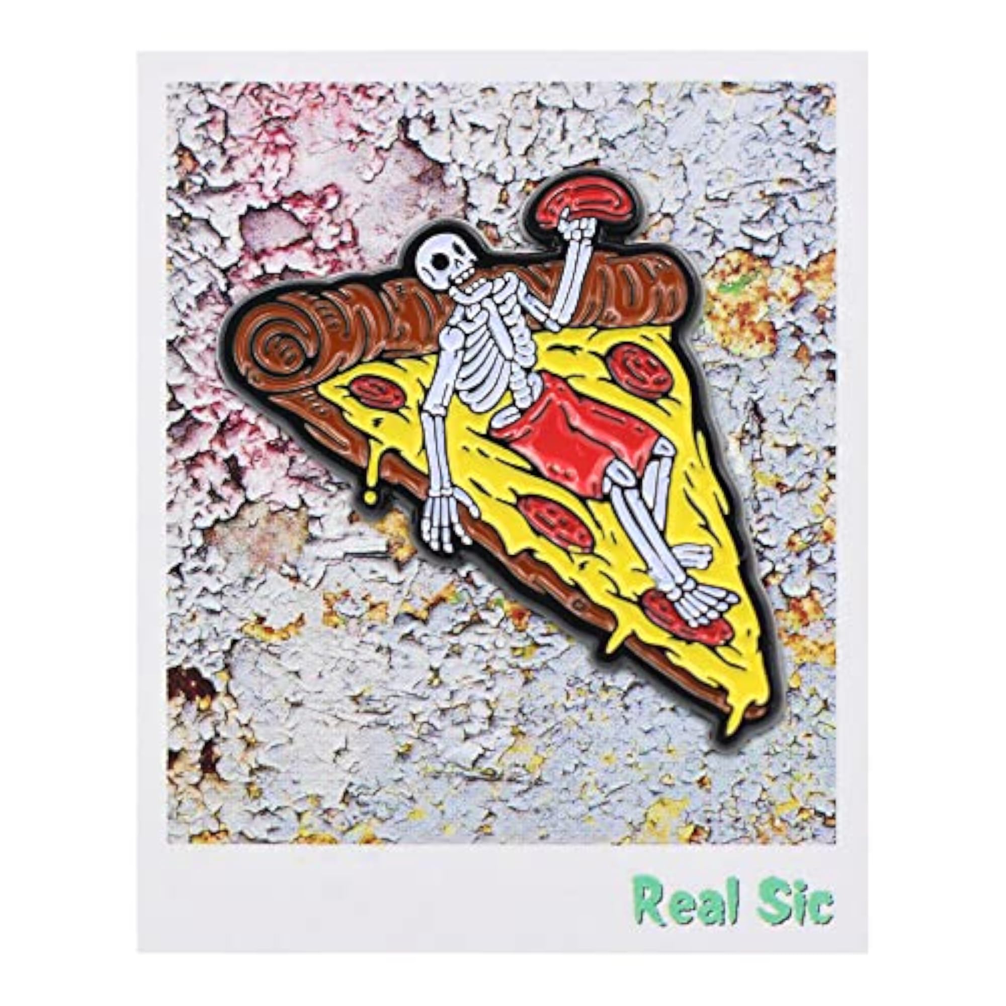 Skeleton Pizza Enamel Pin, Cute Food Lovers Gift